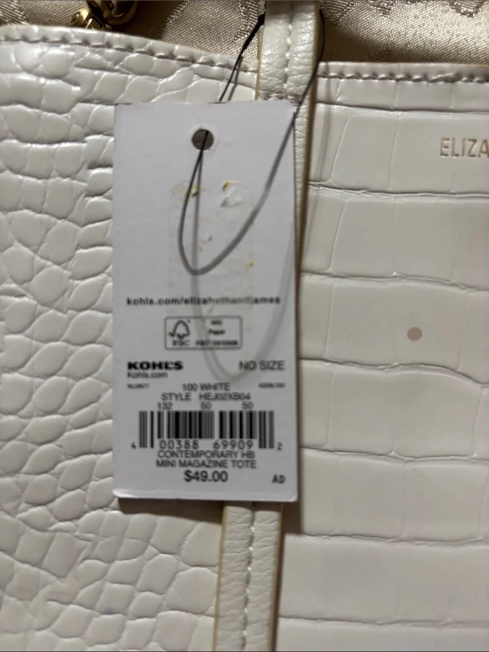 White Croc-Embossed Tote Bag with Removable Strap